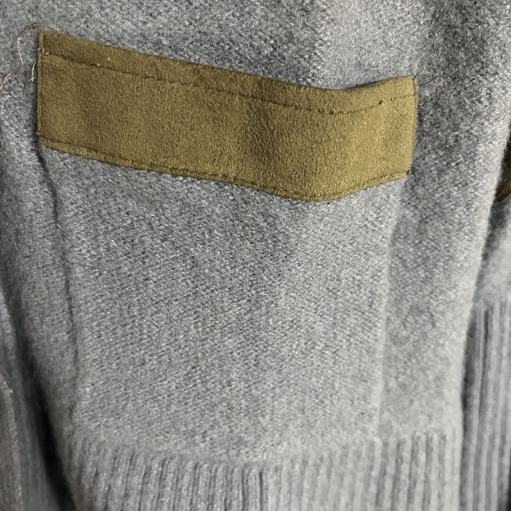 Cabelas 100% Lambs Wool Leather Elbow Patch Cardigan Size Small Gray Shawl Neck - Picture 3 of 15